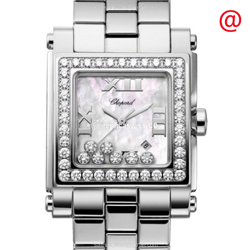 Chopard Happy Sport Quartz - Stainless Steel Case - Diamonds - White Dial - Silver Steel Strap